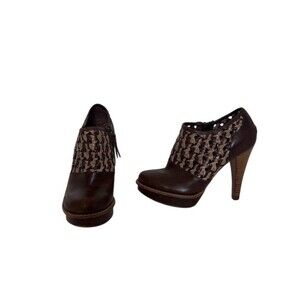 UGG Womens Ankle Booties Brown Woven Platform High Heel Side Zip Size 6.5